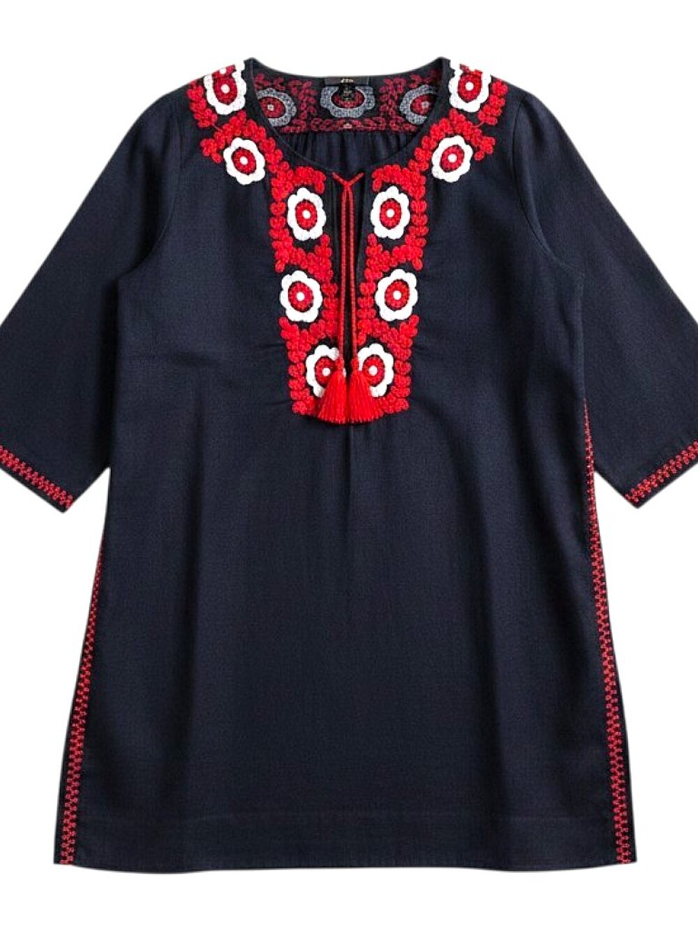 J. Crew Linen & Cotton Embroidered Beach Tunic Blue Mini Dress Resort/Vacation M - Picture 2 of 10